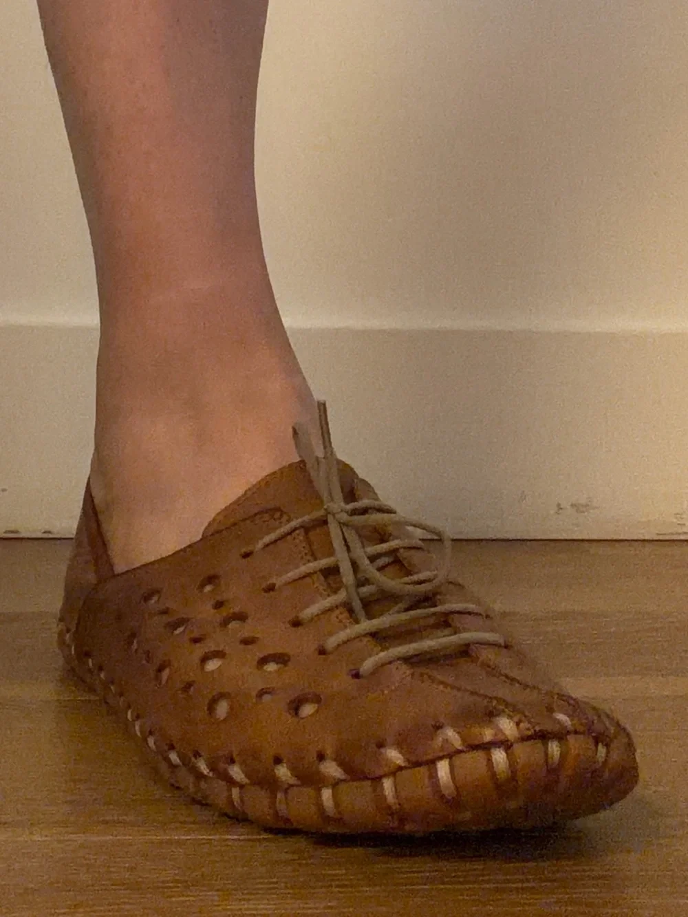 Spring Step Tan Perforated Leather Lace-Up Loafers used